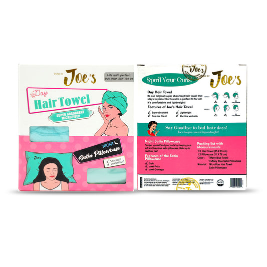 Hair Towel & Satin Pillowcase Set -2 pcs Tiffany Blue - Joe's Labs