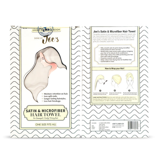 Satin Wrapped Microfiber Hair Towel - Ivory - Joe's Labs