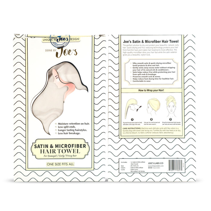 Satin Wrapped Microfiber Hair Towel - Ivory - Joe's Labs