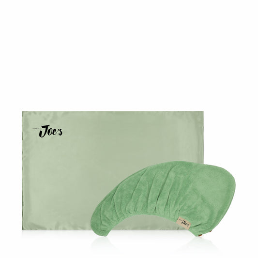 Hair Towel & Satin Pillow Case Set - 2 Pcs - Pistachio Green - Joe's Labs