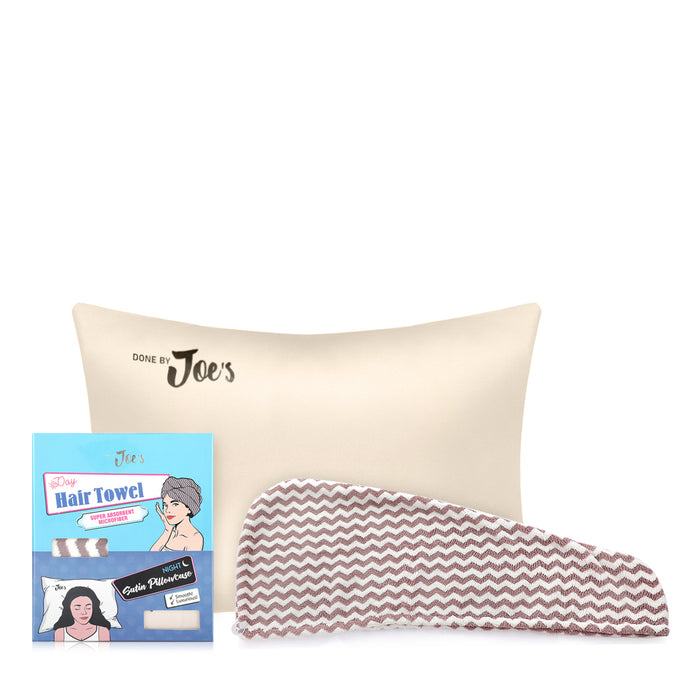 Hair Towel & Satin Pillow Case Set - 2 pcs - Champange - Joe's Labs