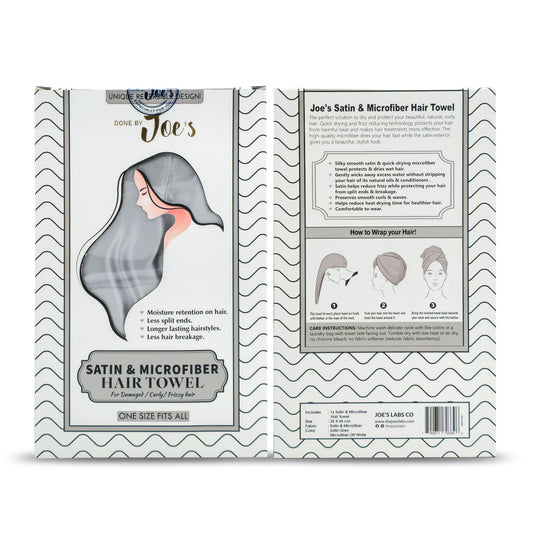 Satin Wrapped Microfiber Hair Towel - Grey - Joe's Labs
