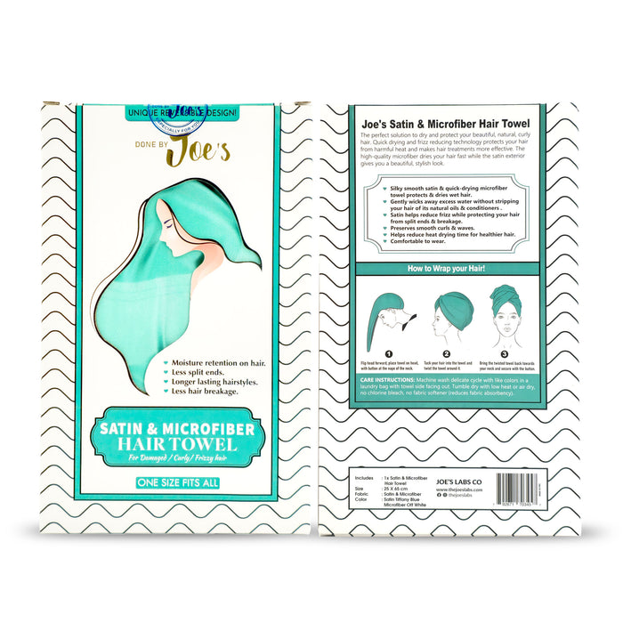Satin Wrapped Microfiber Hair Towel - Tiffany Blue - Joe's Labs