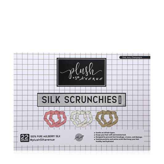 Skinny Silk Scrunchies Set - 6 pcs-Pink,Ivory,Champagne