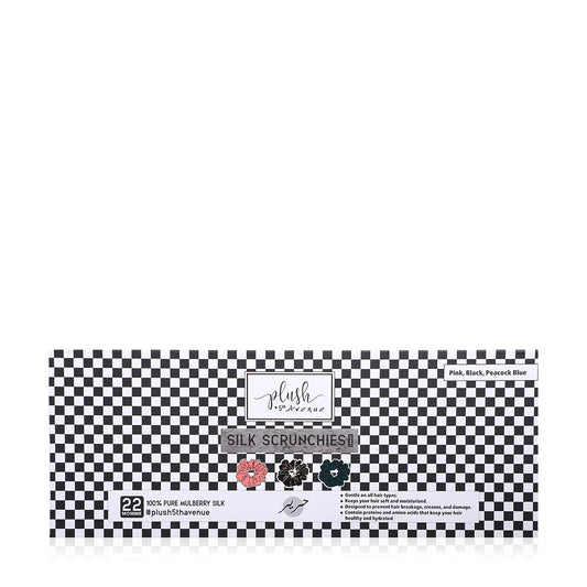 Large Silk Scrunchies Set - 3 pcs-Pink,Black,and Peacock Blue - Joe's Labs