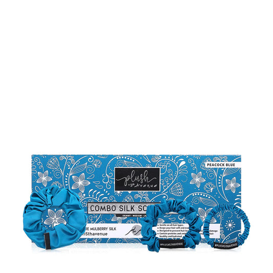 Combo Silk Scrunchies - 3 pcs - Peacock Blue - Joe's Labs