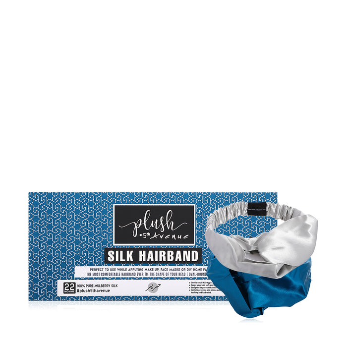 Silk Hairband Set - 2 pcs - Peacock Blue & Silver Grey - Joe's Labs