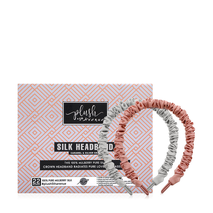 Silk Headband Set - 2 pcs-Caramel & Silver Grey - Joe's Labs