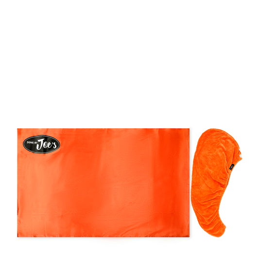 Hair Towel & Satin Pillow Case Set - 2 pcs - Orange - Joe's Labs