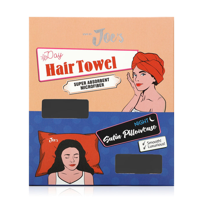 Hair Towel & Satin Pillow Case Set - 2 pcs - Orange - Joe's Labs