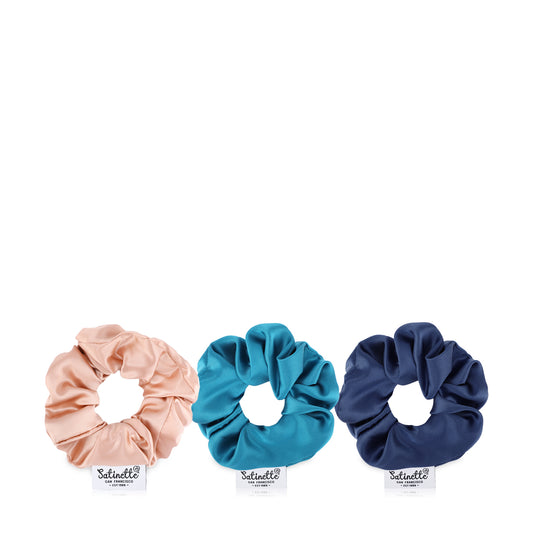 Silk Scrunchies 3 Pc - Navy Blue, Caramel, Blue 16 Mm - Joe's Labs