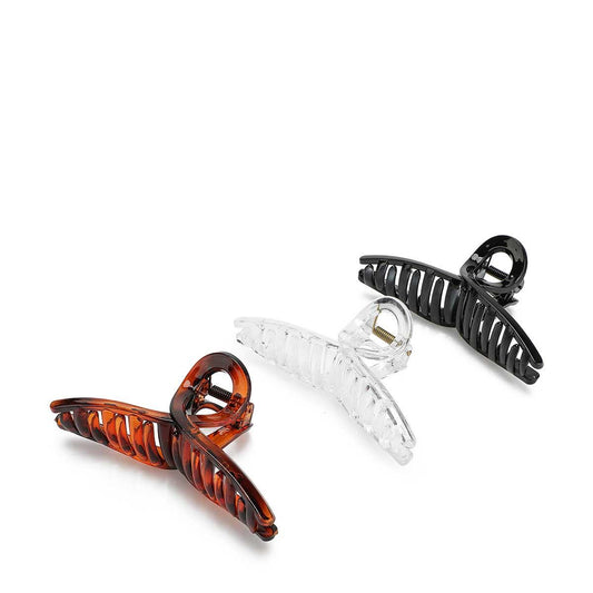 Hair Claw Clip - Glossy Twisted - Translucent, Brown And Black - 3pcs - Joe's Labs