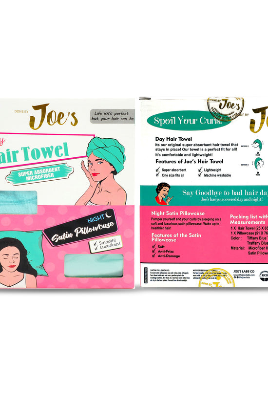 Hair  Towel & Satin Pillowcase Set -2 pcs Tiffany Blue - Joe's Labs