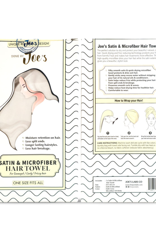Satin Wrapped Microfiber Hair Towel - Ivory - Joe's Labs