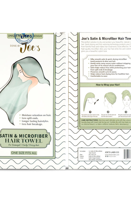 Satin Wrapped Microfiber Hair Towel - Sage Green - Joe's Labs