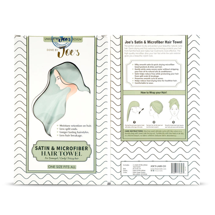 Satin Wrapped Microfiber Hair Towel - Sage Green - Joe's Labs