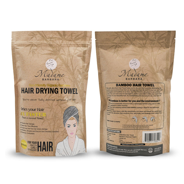 Organic Bamboo Hair Drying Towel - Grey - Joe's Labs