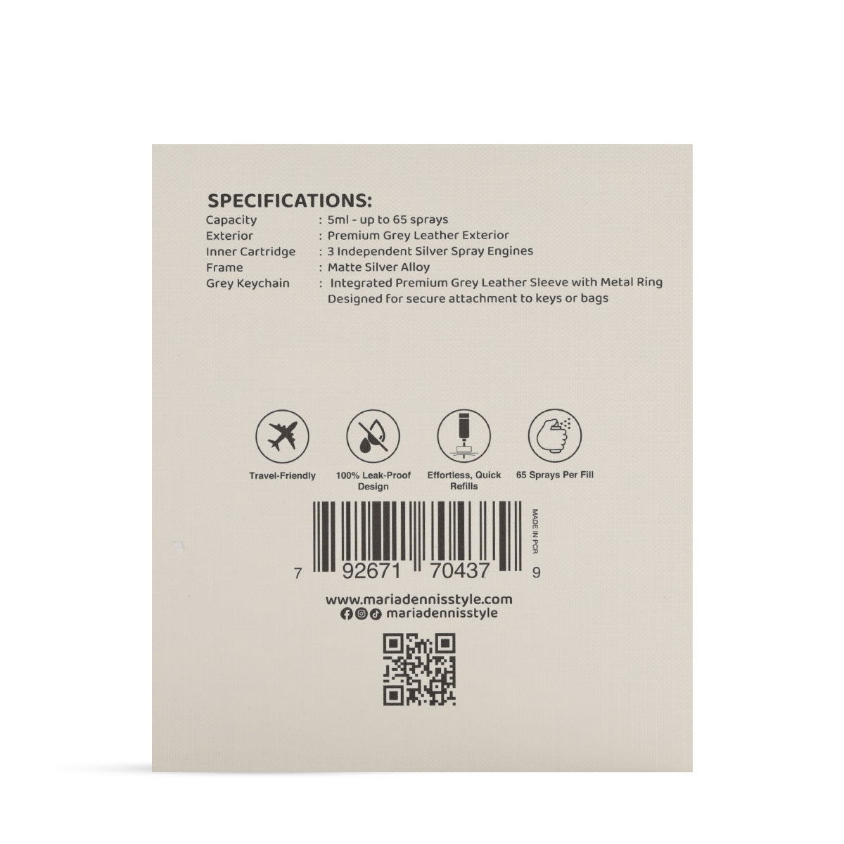 Maria Dennis Refill spary Bottle 5ml - Grey