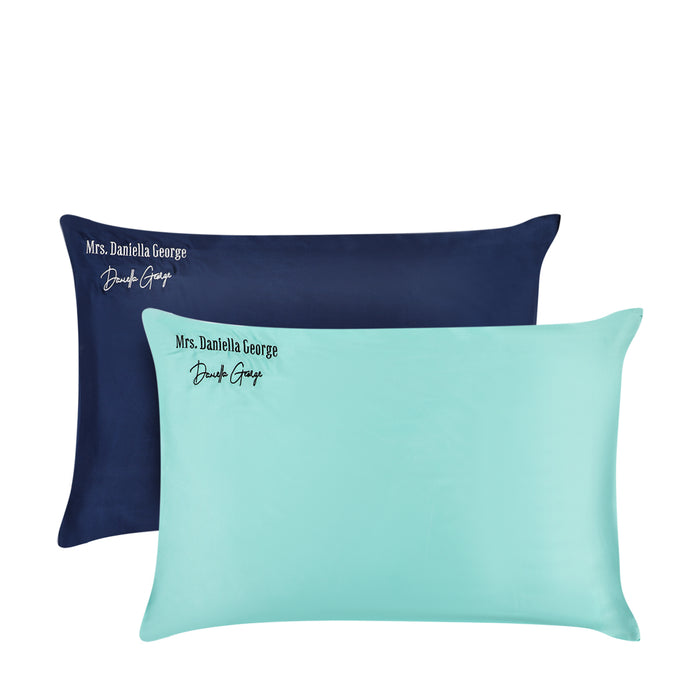 Luxury Satin Pillowcase - Dual Color (Tiffany Blue & Dark Blue) - Joe's Labs