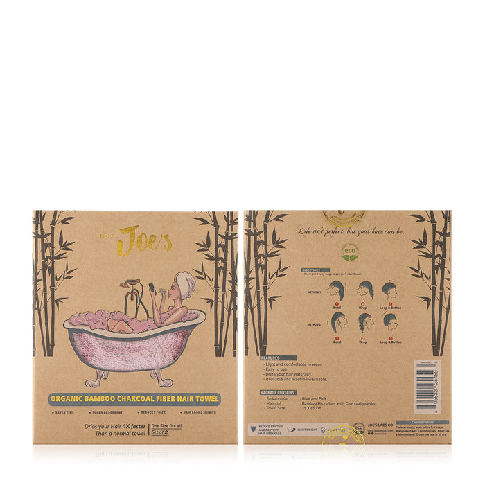 Organic Bamboo Charcoal Fiber Hair Towel 4X Faster - Blue & Pink - Joe's Labs