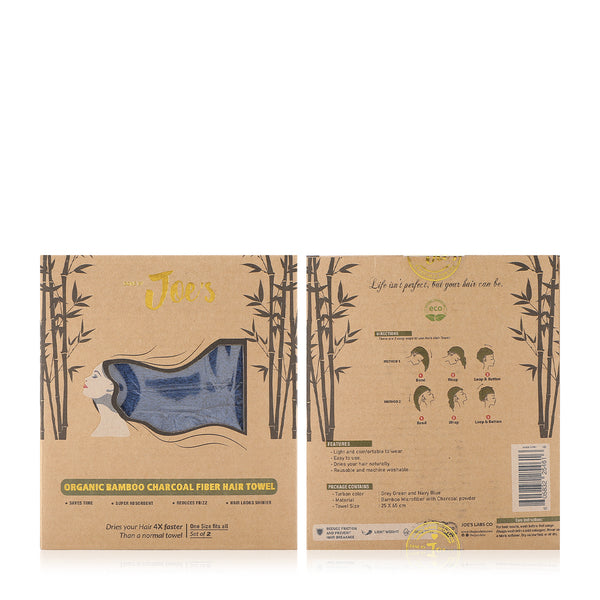 Organic Bamboo Charcoal Fiber Hair Towel 4X Faster - Grey Green and Navy Blue - Joe's Labs