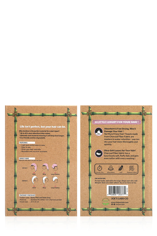 Organic Bamboo Charcoal Fiber Hair Towel 4X Faster - Dusty Pink and Dusty Grey - Joe's Labs