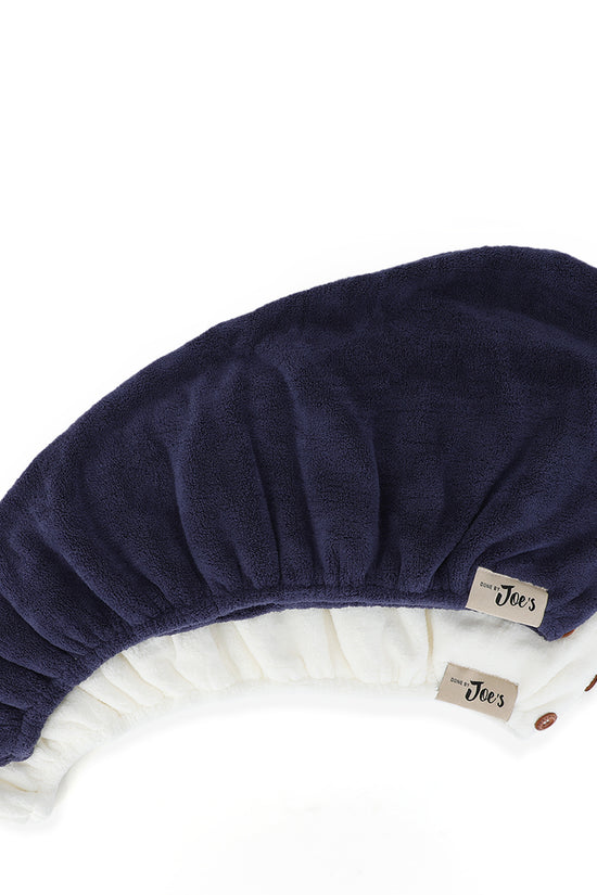 Ultra Absorbent Microfiber Hair Towel - Navy Blue & Ivory - Joe's Labs