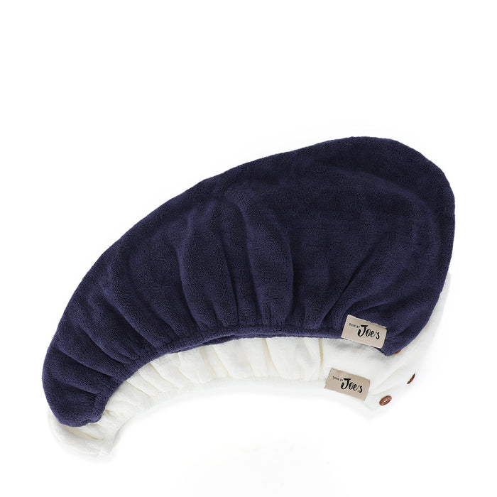Ultra Absorbent Microfiber Hair Towel - Navy Blue & Ivory - Joe's Labs
