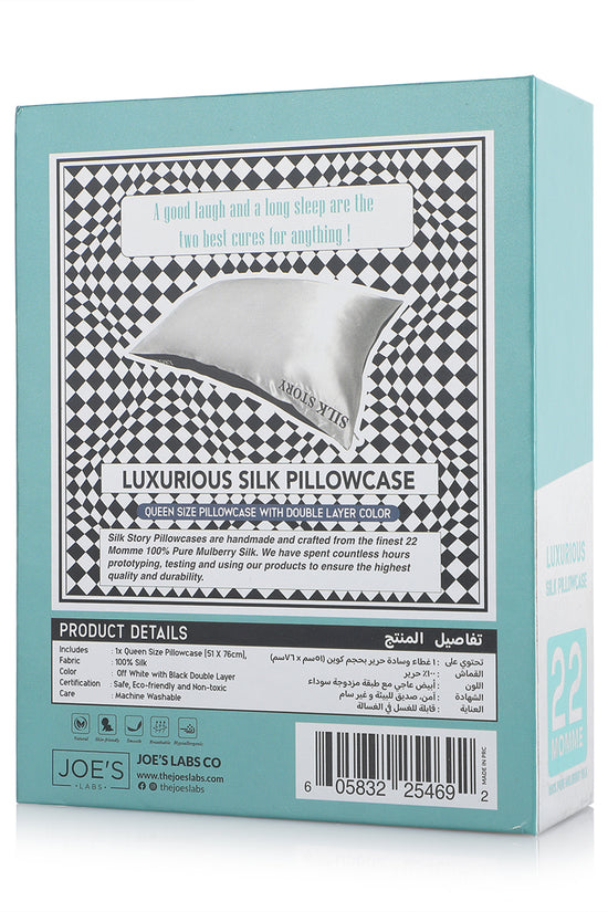 Luxurious Silk Pillowcase - Off-White & Black 22mm - Joe's Labs