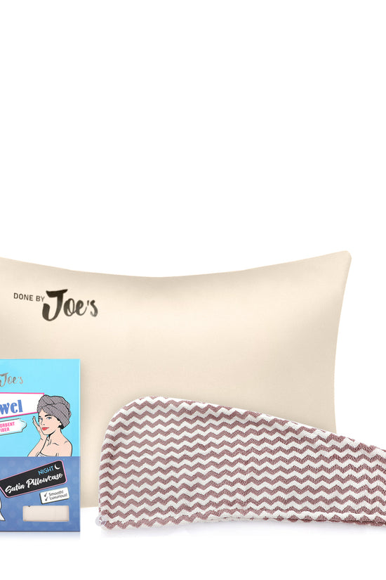 Hair Towel & Satin Pillow Case Set - 2 pcs - Champange - Joe's Labs