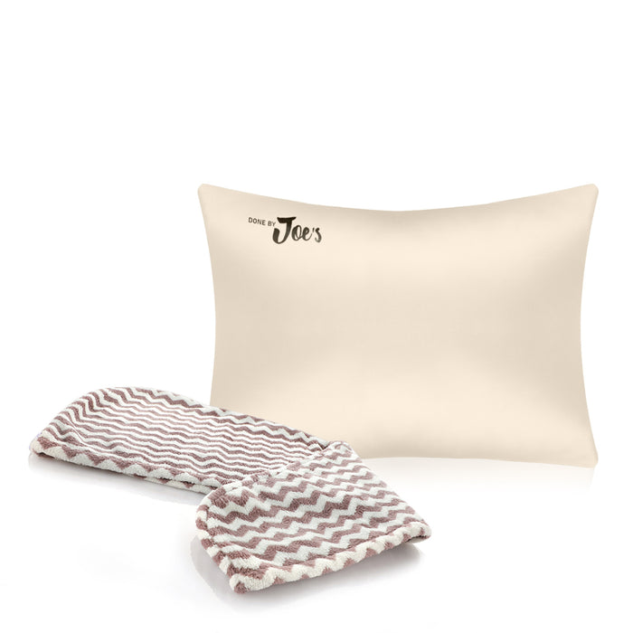 Hair Towel & Satin Pillow Case Set - 2 pcs - Champange - Joe's Labs