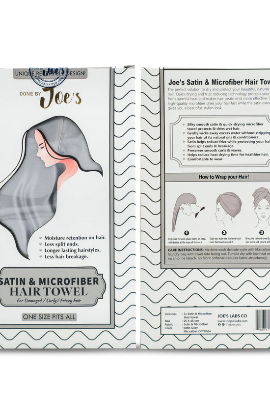 Satin Wrapped Microfiber Hair Towel - Grey - Joe's Labs