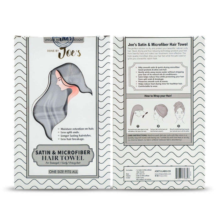 Satin Wrapped Microfiber Hair Towel - Grey - Joe's Labs