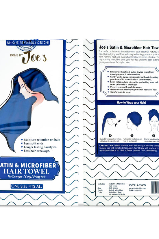 Satin Wrapped Microfiber Hair Towel - Navy Blue - Joe's Labs