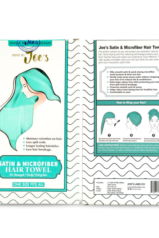 Satin Wrapped Microfiber Hair Towel - Tiffany Blue - Joe's Labs