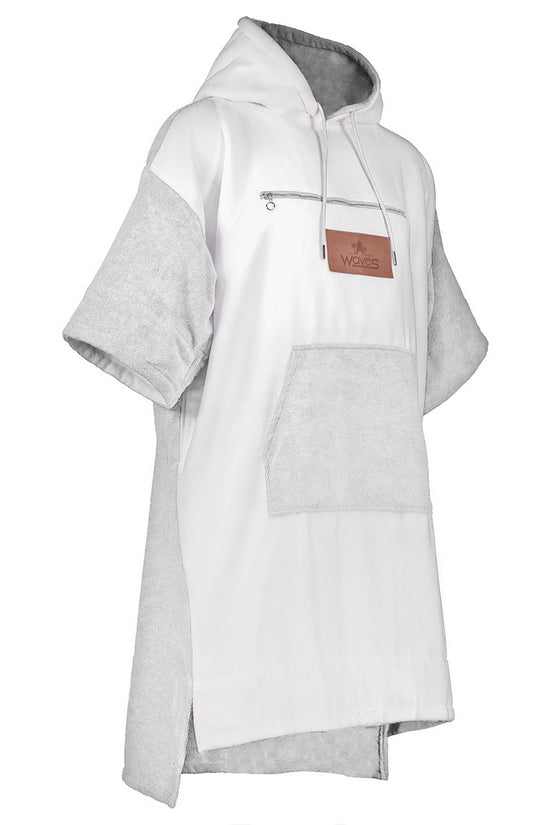 Waves - Poncho Towel Beach Hoodie - White & Grey - Joe's Labs