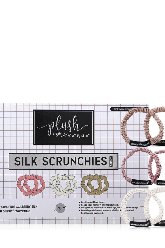 Skinny Silk Scrunchies Set - 6 pcs-Pink,Ivory,Champagne - Joe's Labs