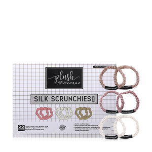Skinny Silk Scrunchies Set - 6 pcs-Pink,Ivory,Champagne - Joe's Labs