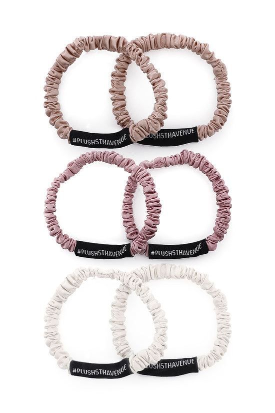 Skinny Silk Scrunchies Set - 6 pcs-Pink,Ivory,Champagne - Joe's Labs