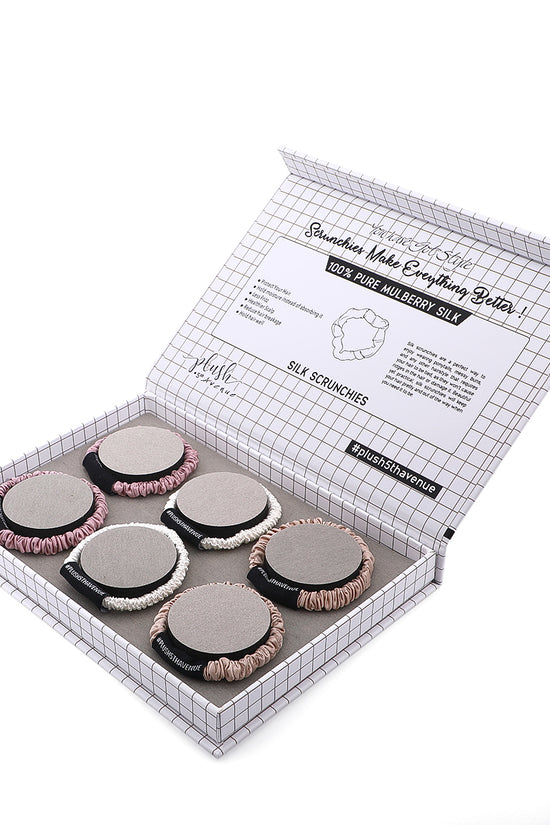 Skinny Silk Scrunchies Set - 6 pcs-Pink,Ivory,Champagne - Joe's Labs