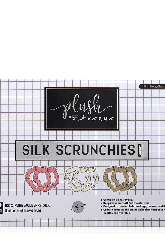 Skinny Silk Scrunchies Set - 6 pcs-Pink,Ivory,Champagne - Joe's Labs