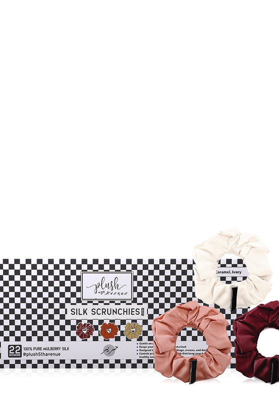 Large Silk Scrunchies Set - 3 pcs - Maroon,Caramel,and Ivory - Joe's Labs