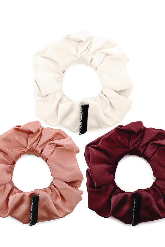 Large Silk Scrunchies Set - 3 pcs - Maroon,Caramel,and Ivory - Joe's Labs