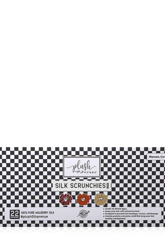 Large Silk Scrunchies Set - 3 pcs - Maroon,Caramel,and Ivory - Joe's Labs