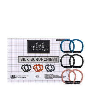 Skinny Silk Scrunchies Set – 6 pcs – Black, Caramel , Peacock Blue - Joe's Labs