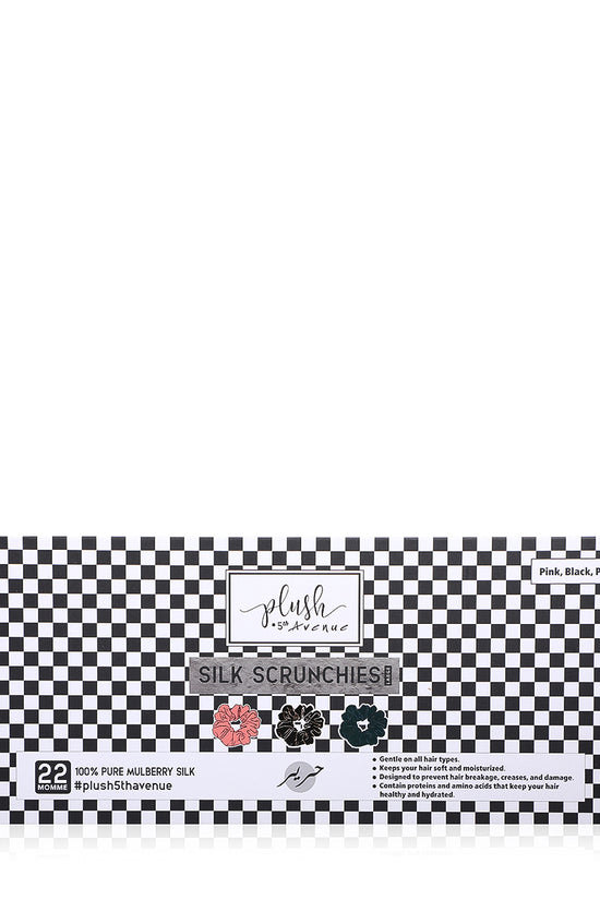 Large Silk Scrunchies Set - 3 pcs-Pink,Black,and Peacock Blue - Joe's Labs