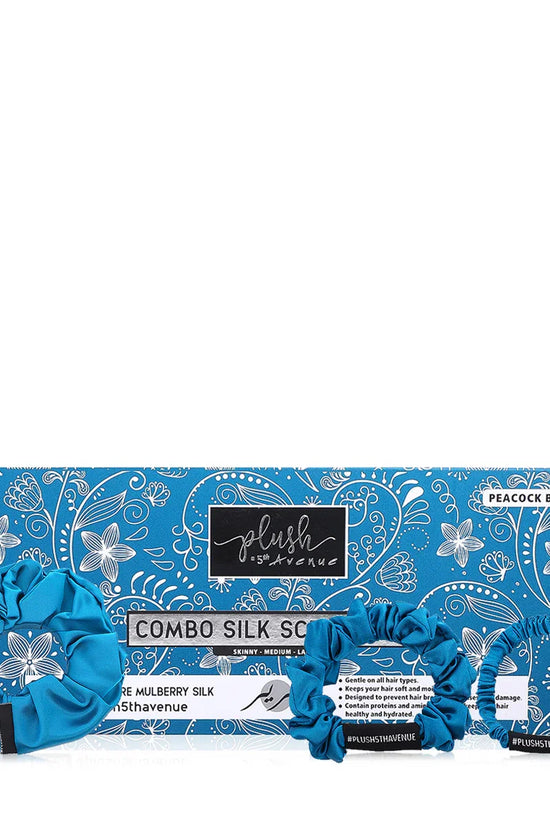 Combo Silk Scrunchies - 3 pcs - Peacock Blue - Joe's Labs