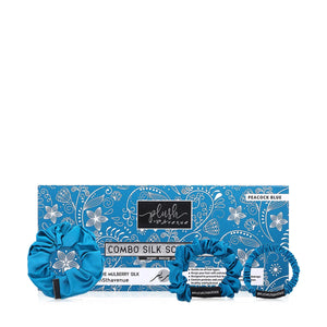 Combo Silk Scrunchies - 3 pcs - Peacock Blue - Joe's Labs