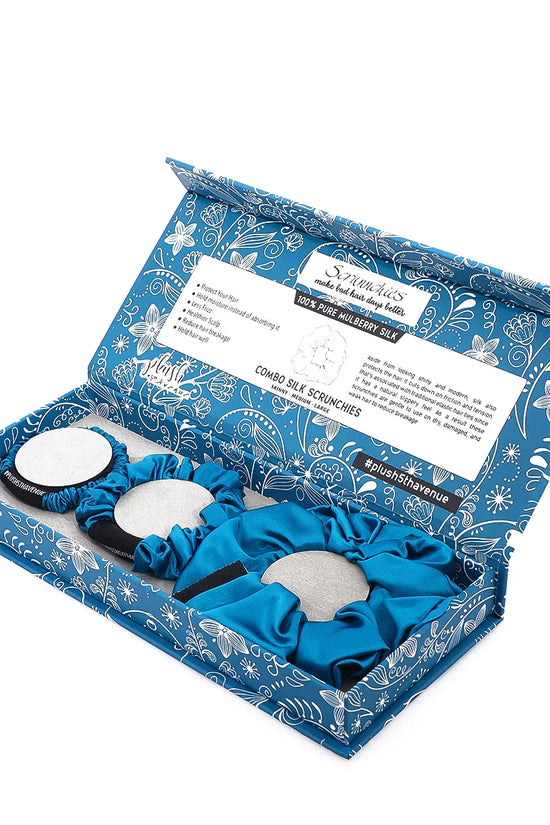 Combo Silk Scrunchies - 3 pcs - Peacock Blue - Joe's Labs