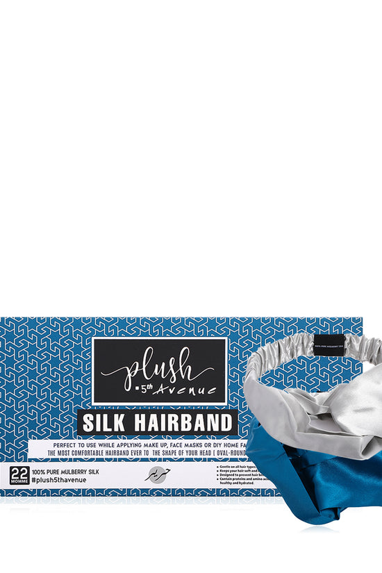 Silk Hairband Set - 2 pcs - Peacock Blue & Silver Grey - Joe's Labs